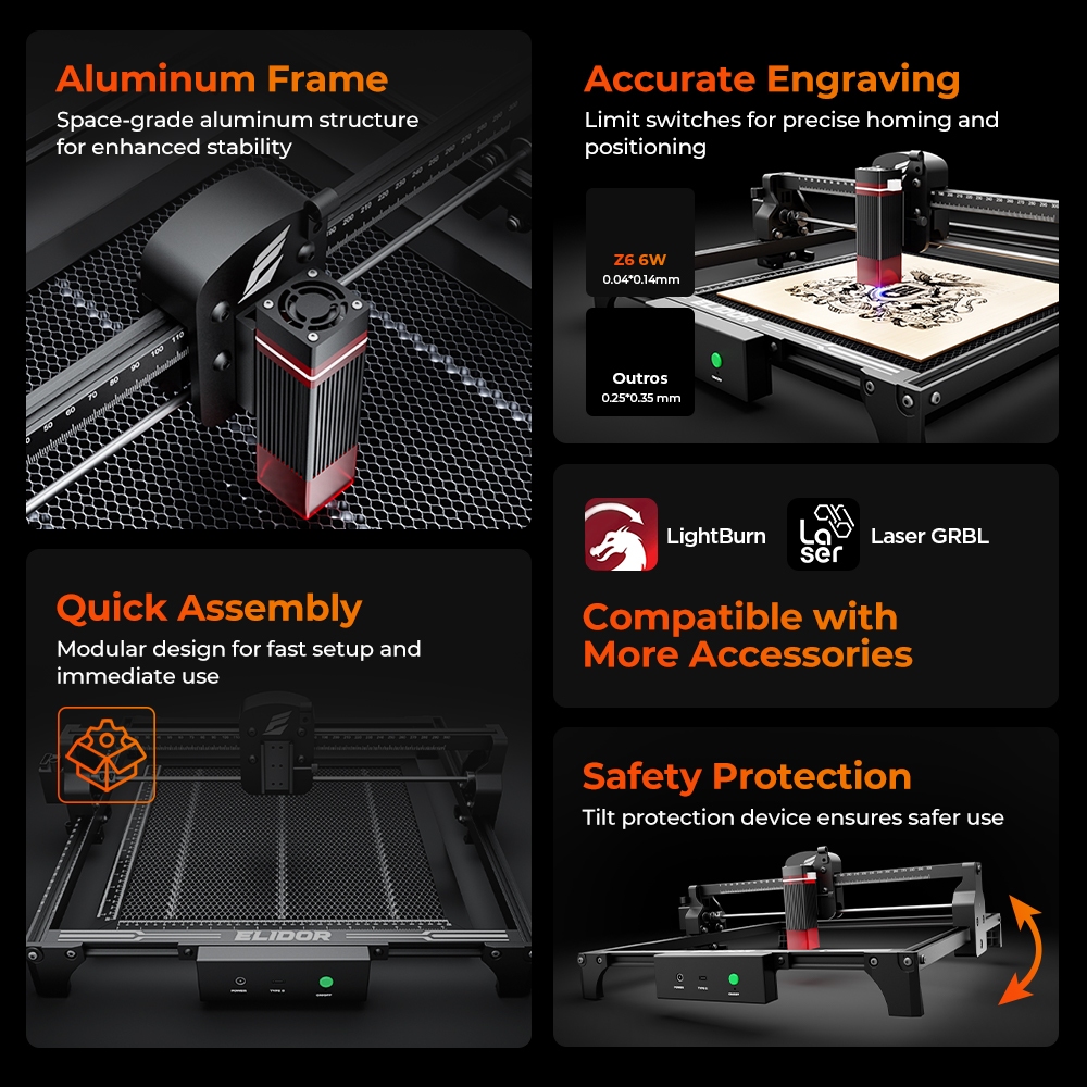ELIDOR Z6 6W 레이저 조각 및 절단기 CNC  - Laser Engraving Software 리뷰 및 가격