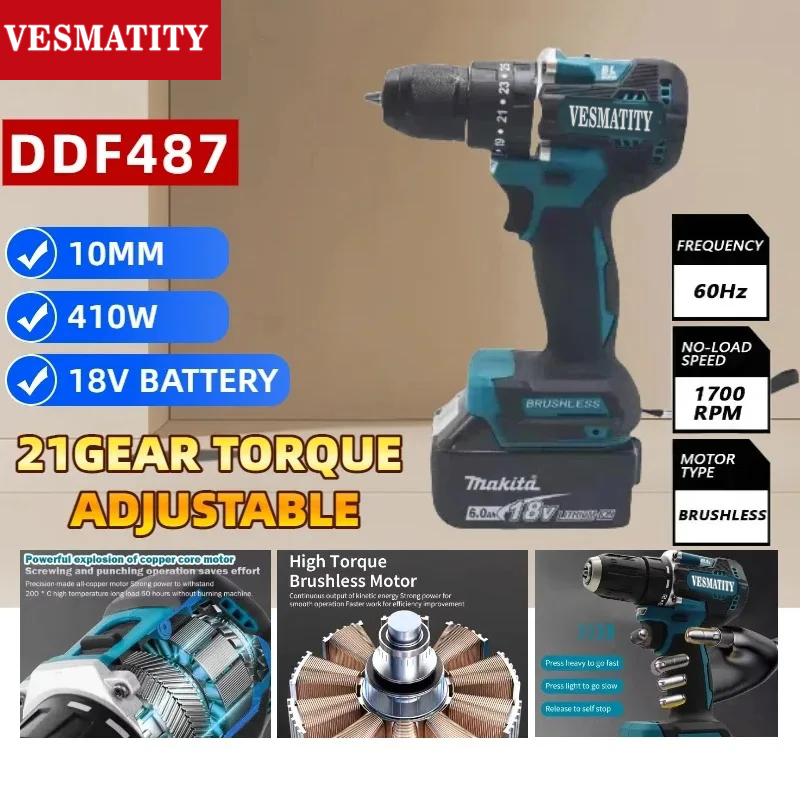 DDF487 10mm 브러시리스 무선 드라이버 드릴 충 - Makita Drill Ddf484 리뷰 및 가격